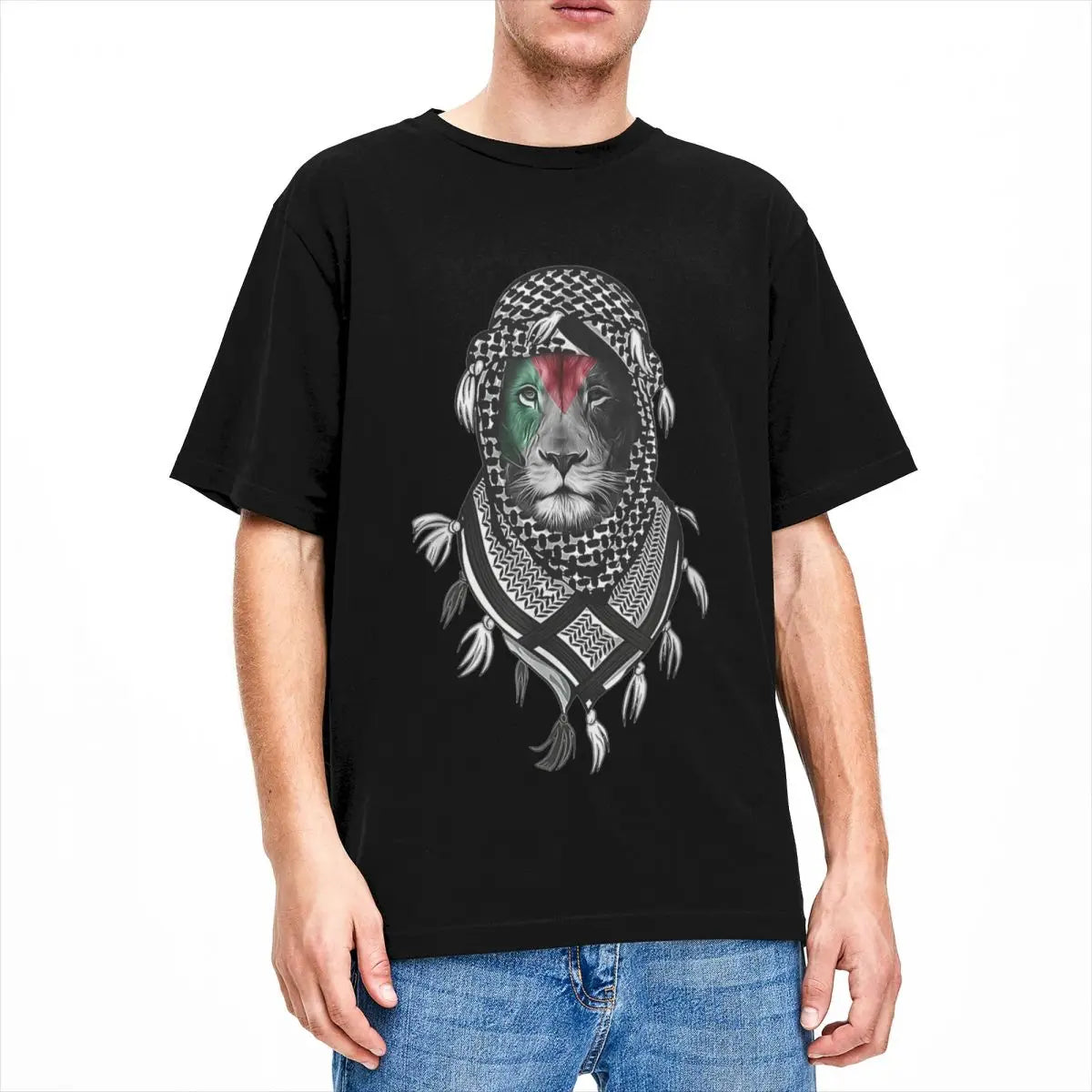 Palestinian Lion T Shirt Men Palestine Flag Street Style Cotton T-Shirts Summer O Neck Harajuku Tees Printed Big Size Tops