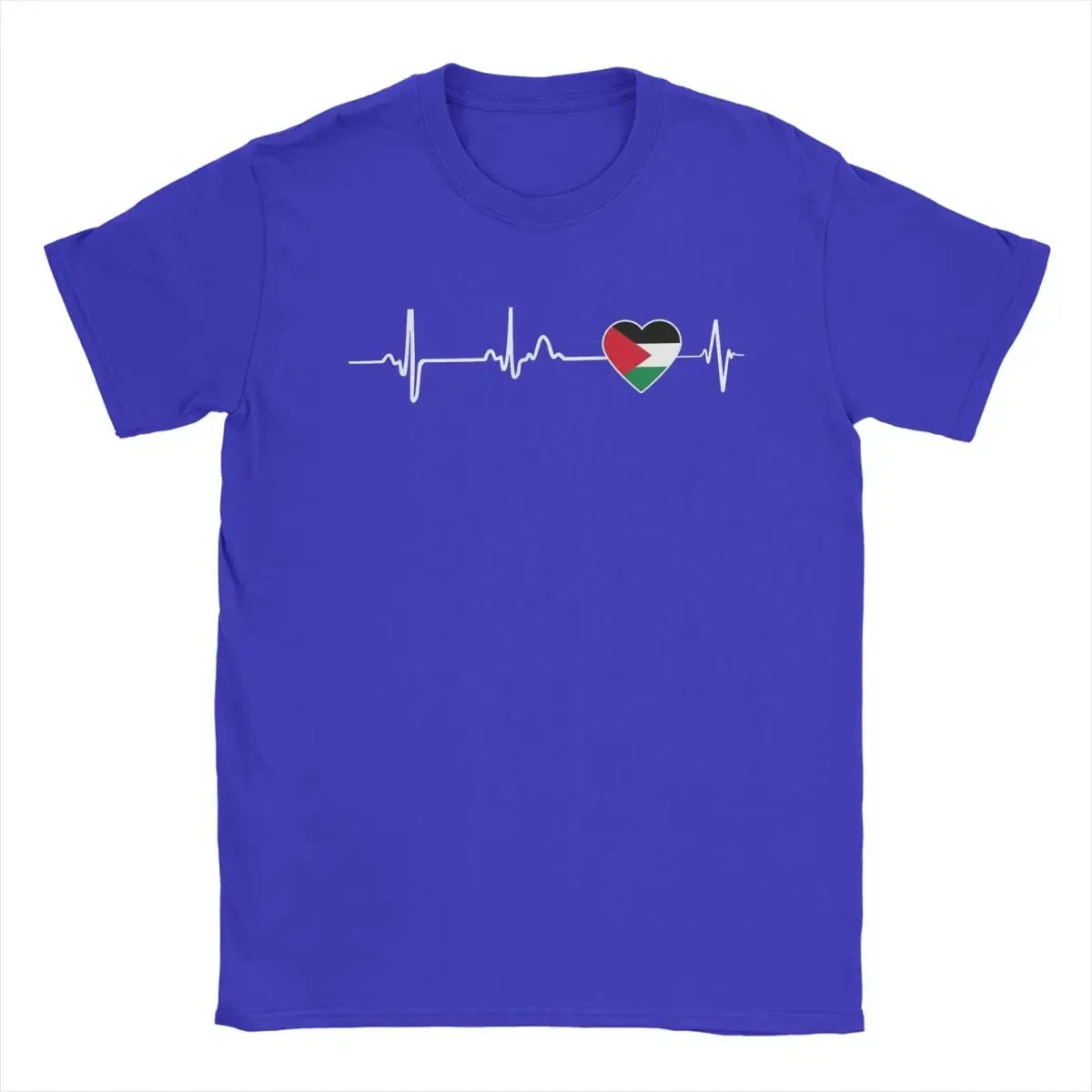 Heartbeat Palestine Palestine Flag T-Shirt Men'S Cotton Vintage T-Shirt Crew-Neck T Shirt Casual Fashion Short-Sleeved Clothing