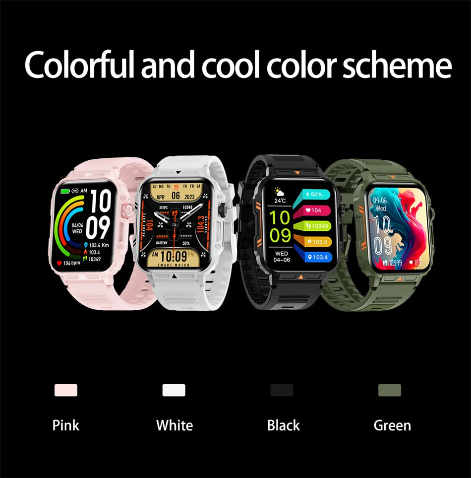 2024 New 1.95 Outdoor Military Man Smart Watch Men Bluetooth Call Smartwatch Men For Android IOS IP68 Waterproof Ftiness Watches