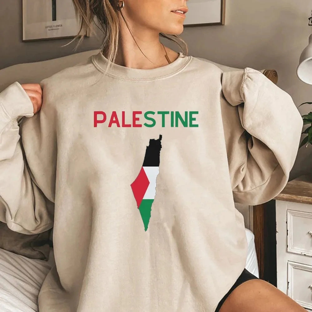 PALESTINE Sweatshirt Crew Neck Sweatshirt Flag and Map Flag Map Clothing Palestine Gift Palestine Clothing