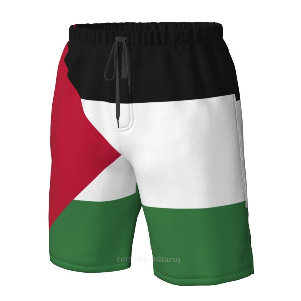 2023 Summer Polyester Palestine Country Flag 3D Printed Men's Board Shorts Beach Pocket Running Summer Pants