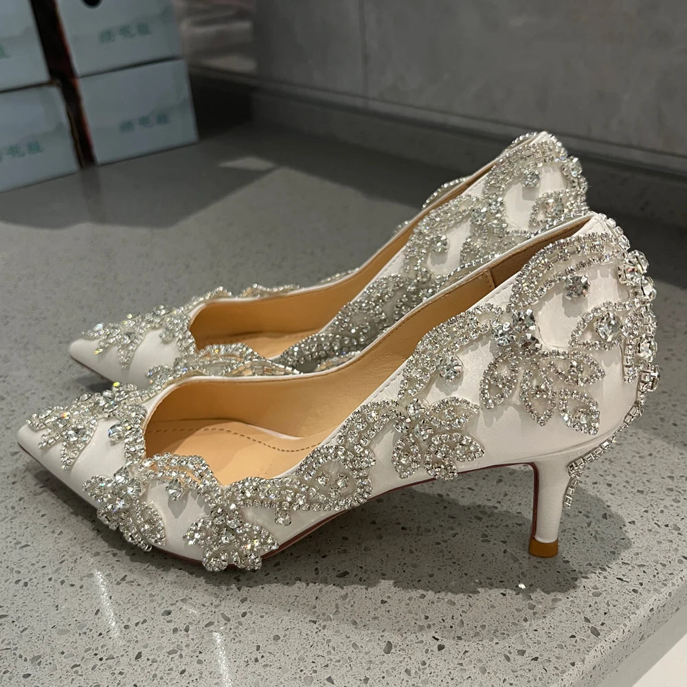 Luxury Crystal Shoes Very Bright Shine Bling Party Dress Women Pumps Customize Colors Wedding Bride 7cm High Heels