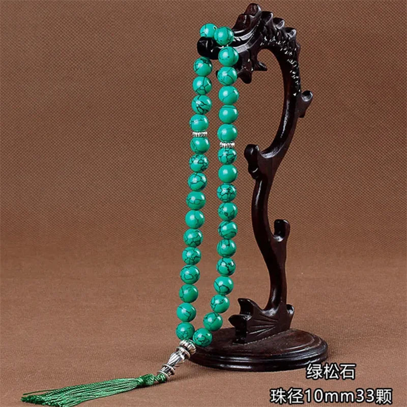 10 mm Green Malachite Stone Bracelets Tassel Pendant 33 Prayer Beads Islamic Muslim Tasbih Allah Mohammed Rosary For Women Men