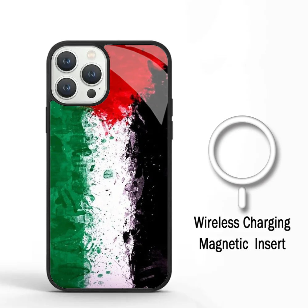 P-Palestine-ES F-Flag Phone Case For IPhone 11 12 13 14 15 Plus Pro Max Mirror Acrylic Cover For Magsafe