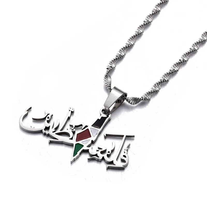 HNSP Flag of Palestine Arabic Stainless Steel Pendant Necklace For Women Jewelry Accessories Collier Palestine