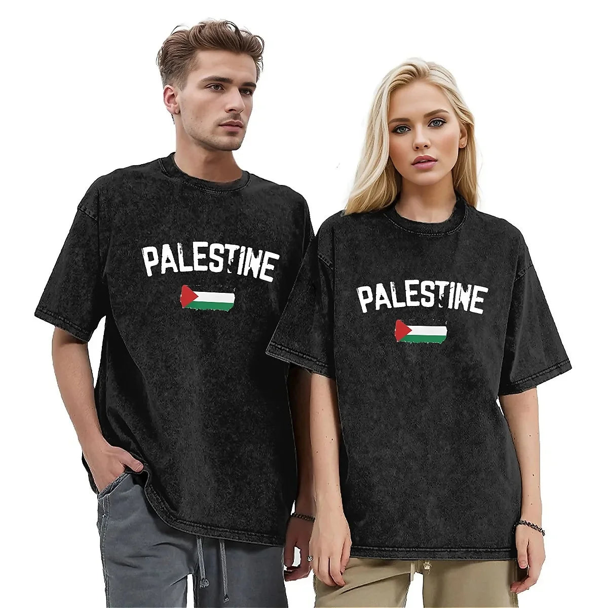 Palestine Flag Washed T-Shirt Mens Palestinian Streetwear Casual T Shirts Summer Crew Neck Fashion Tee Shirt Oversized Tops