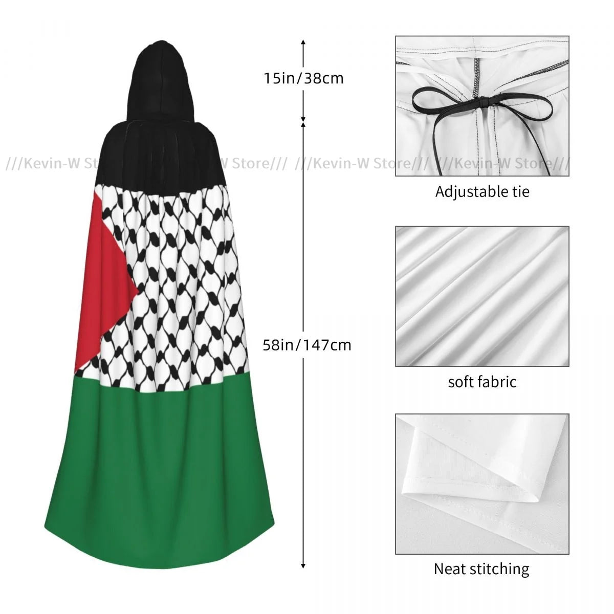 Unisex Adult Palestine Flag Cloak with Hood Long Witch Costume Cosplay