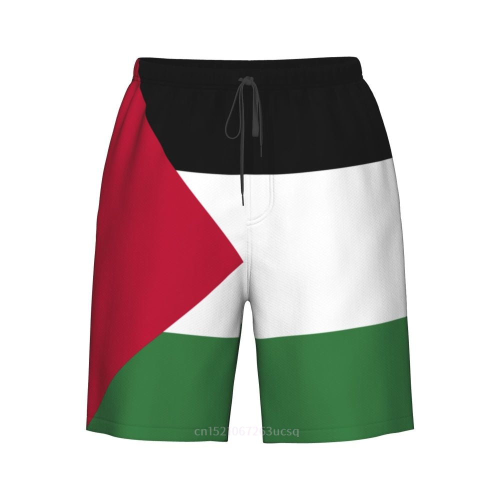 2023 Summer Polyester Palestine Country Flag 3D Printed Men's Board Shorts Beach Pocket Running Summer Pants