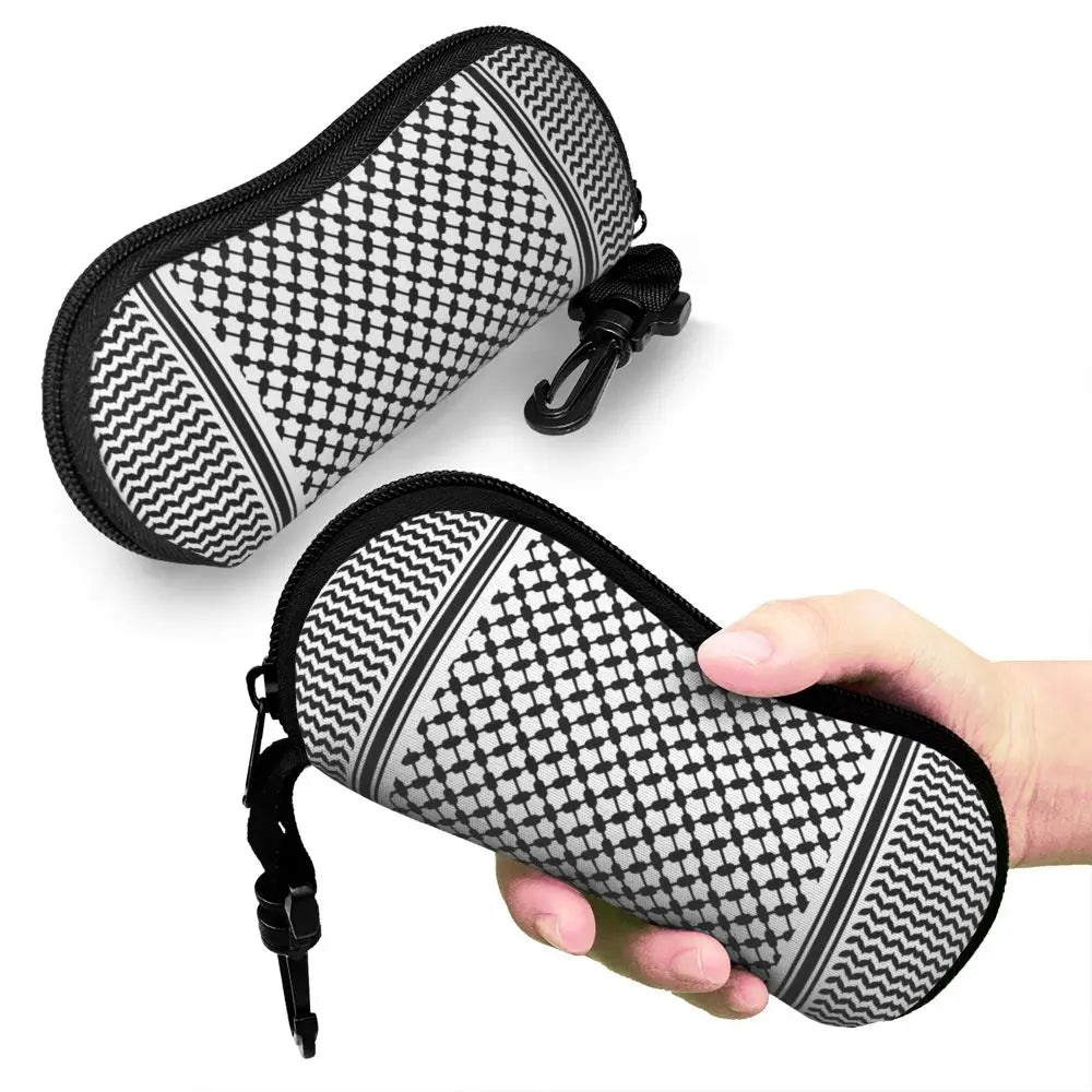 Black Arab Keffiyeh Glasses Case Protective Zipper Palestine Palestinian Arabic Sunglasses Box Anti-Pressure Eyewear Container