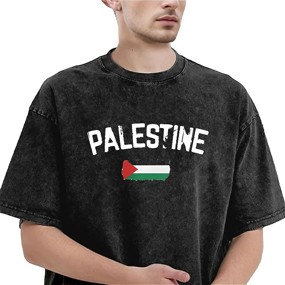 Palestine Flag Washed T-Shirt Mens Palestinian Streetwear Casual T Shirts Summer Crew Neck Fashion Tee Shirt Oversized Tops