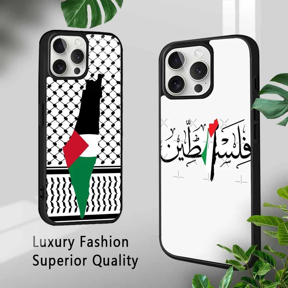 Palestine Flag Map Passport Phone Case For iPhone 15 14 13 12 11 Pro Xs Max Mini XR X 7 8 Plus luxury Mirror Hard Funda Cover