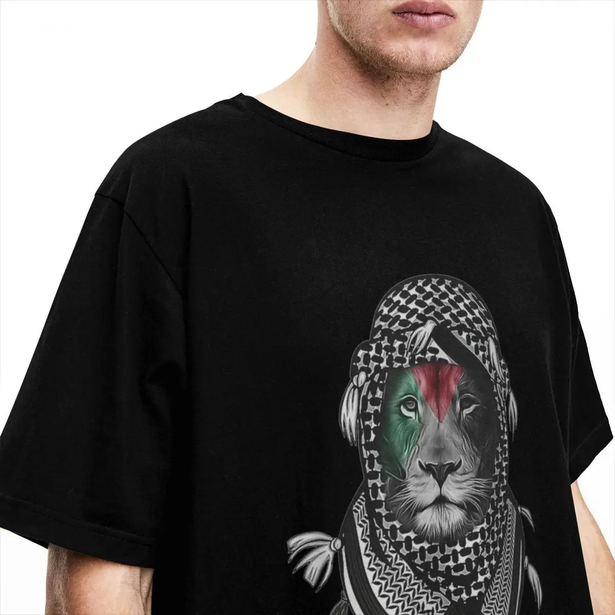 Palestinian Lion T Shirt Men Palestine Flag Street Style Cotton T-Shirts Summer O Neck Harajuku Tees Printed Big Size Tops