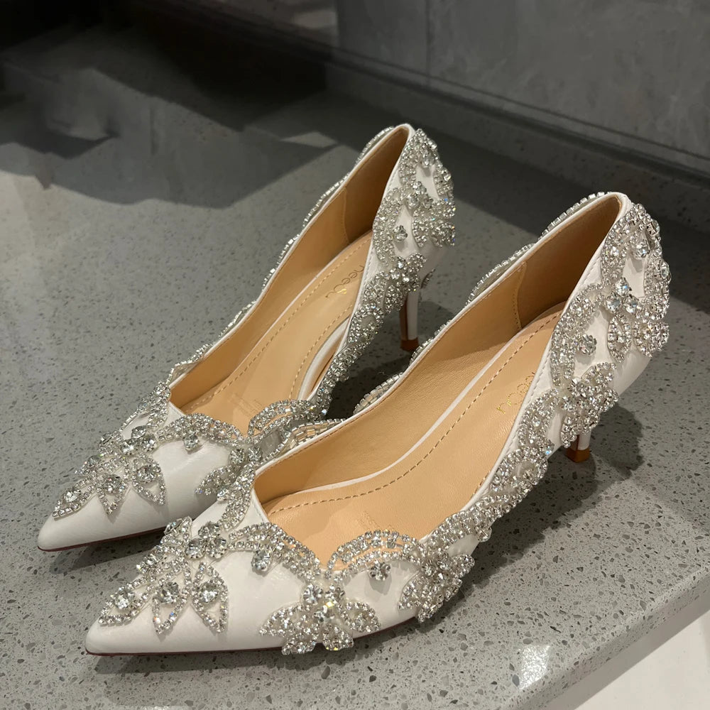 Luxury Crystal Shoes Very Bright Shine Bling Party Dress Women Pumps Customize Colors Wedding Bride 7cm High Heels