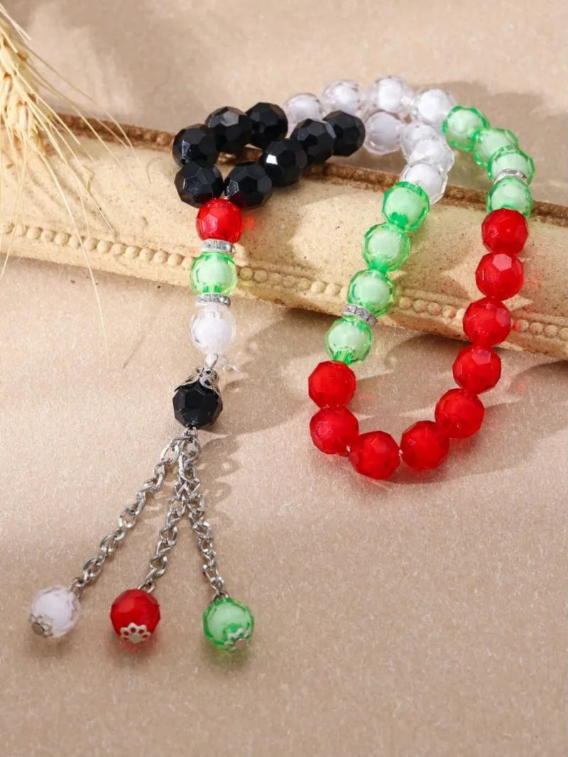 Islamic Muslim Handheld Rosary Bracelet 33 Prayer Finger Beads 10mm Colorful Acrylic Beads Chain Religious Jewelry for Women Men