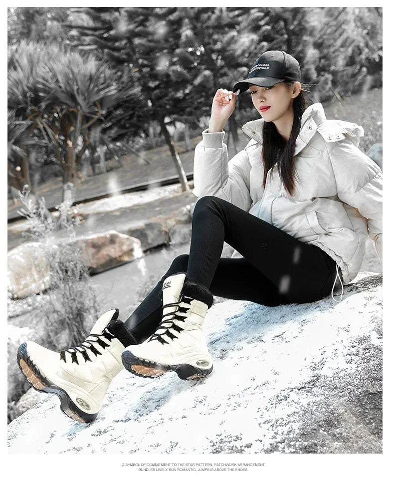 Women Thigh High Boots Platform Fur Warm Snow Boots Winter Shoes Waterproof Slip on Women Comfortable Outdoor Ankle Hiking Boots