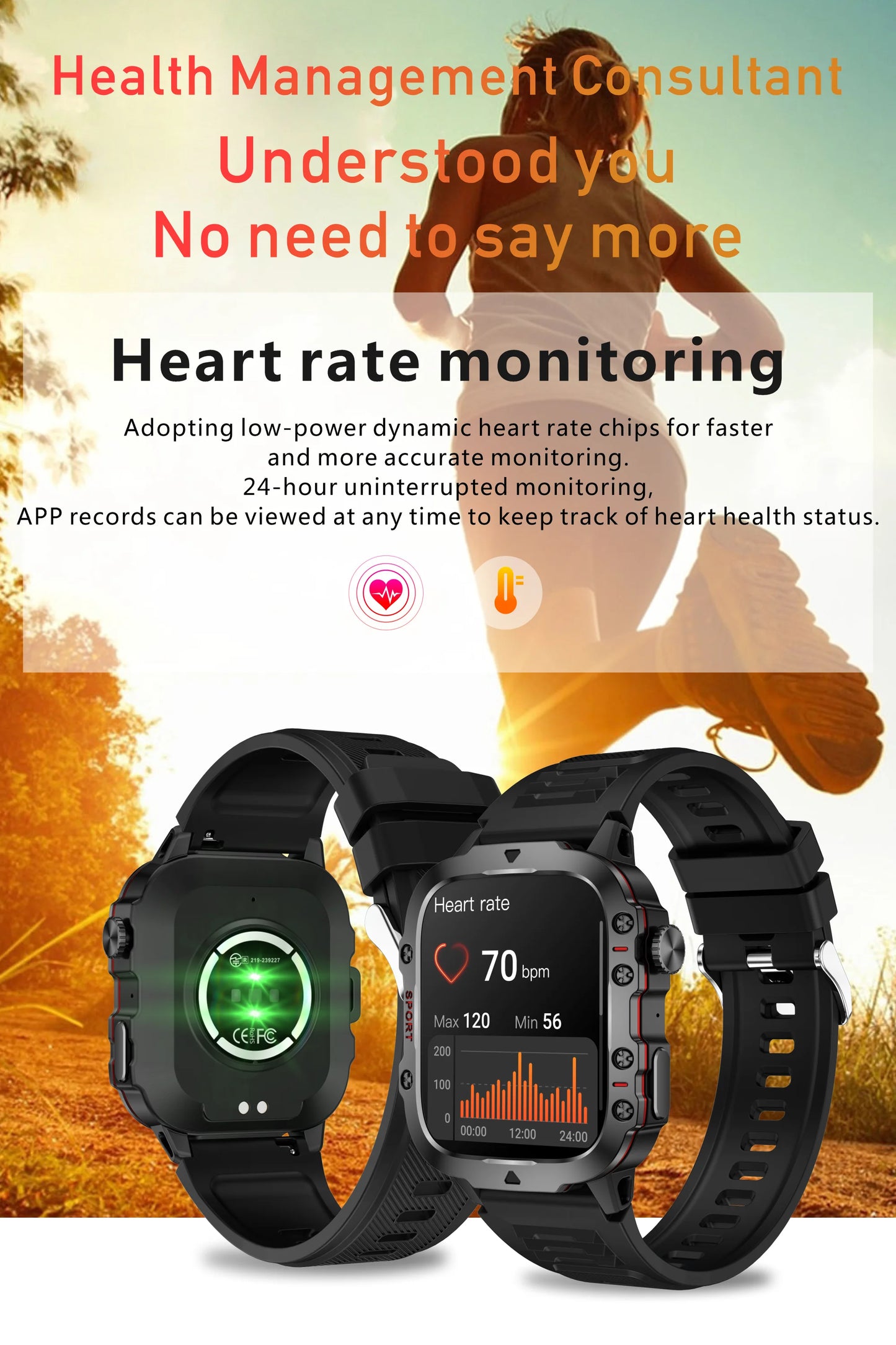 2024 New Smartwatch Men's Rugged Military Bluetooth Call Sport Heart Rate IP68 Waterproof Outdoor Smart Watches for Android IOS