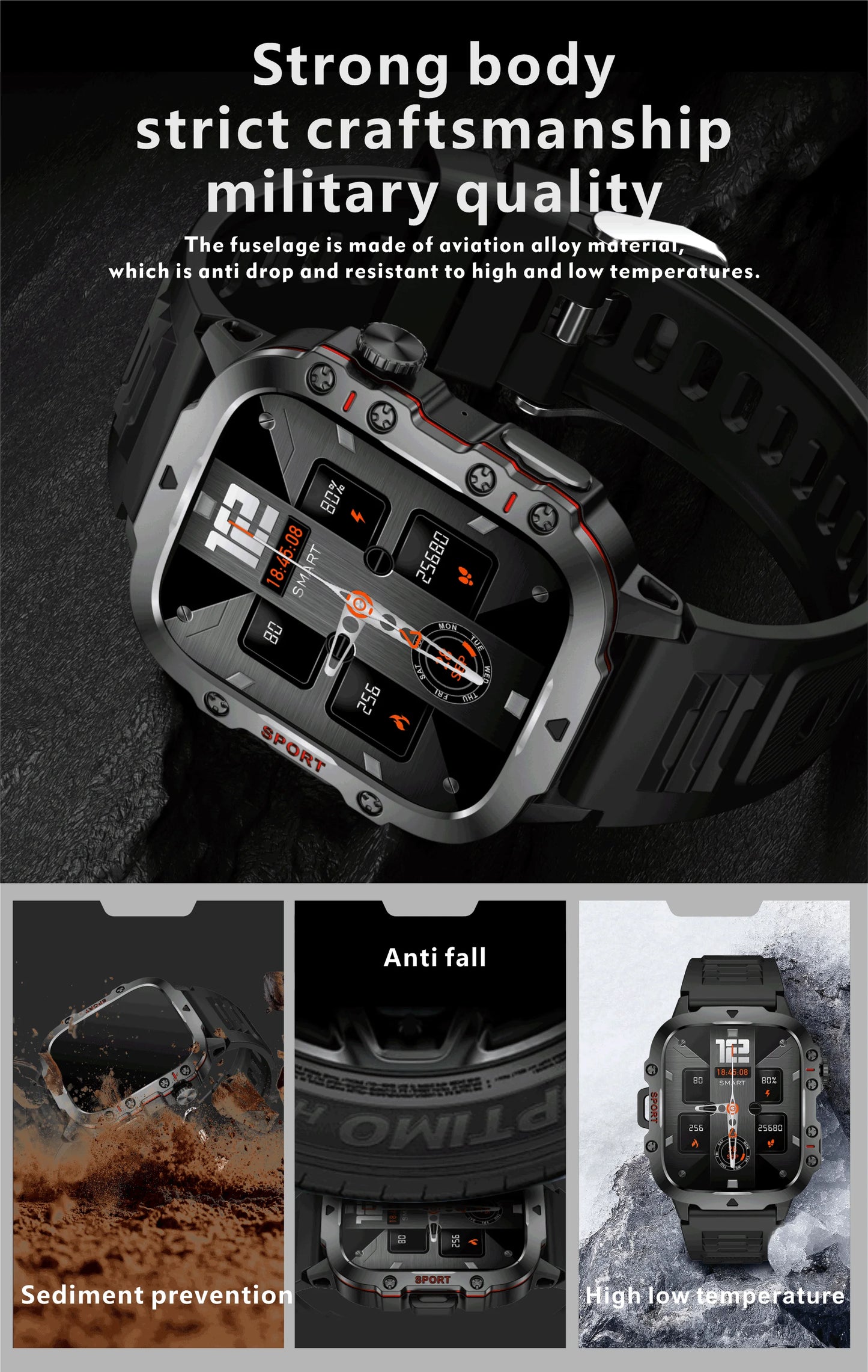 2024 New Smartwatch Men's Rugged Military Bluetooth Call Sport Heart Rate IP68 Waterproof Outdoor Smart Watches for Android IOS