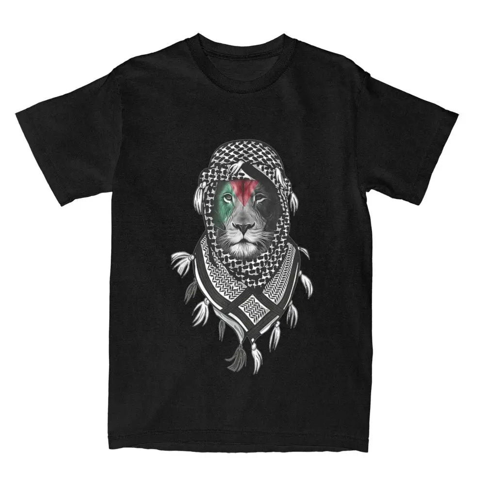 Palestinian Lion T Shirt Men Palestine Flag Street Style Cotton T-Shirts Summer O Neck Harajuku Tees Printed Big Size Tops