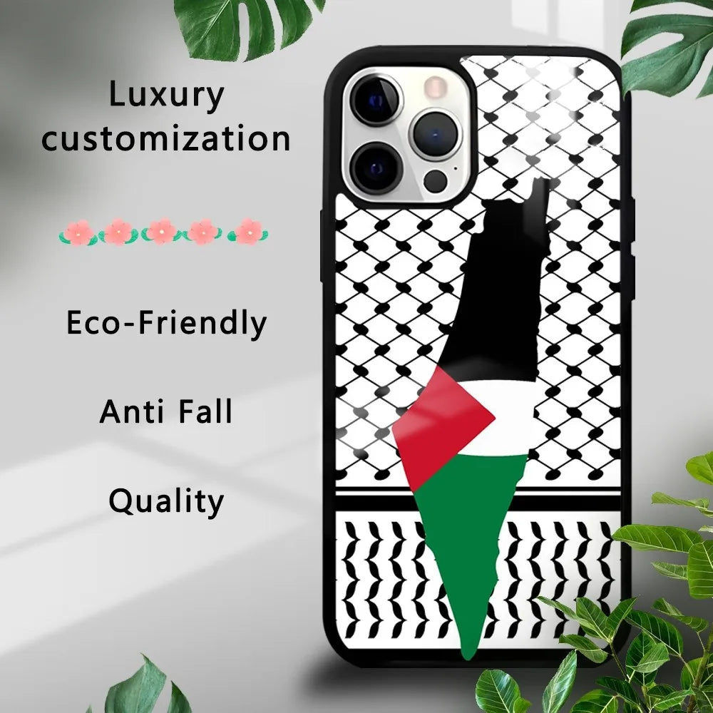 Palestine Flag Map Passport Phone Case For iPhone 15 14 13 12 11 Pro Xs Max Mini XR X 7 8 Plus luxury Mirror Hard Funda Cover