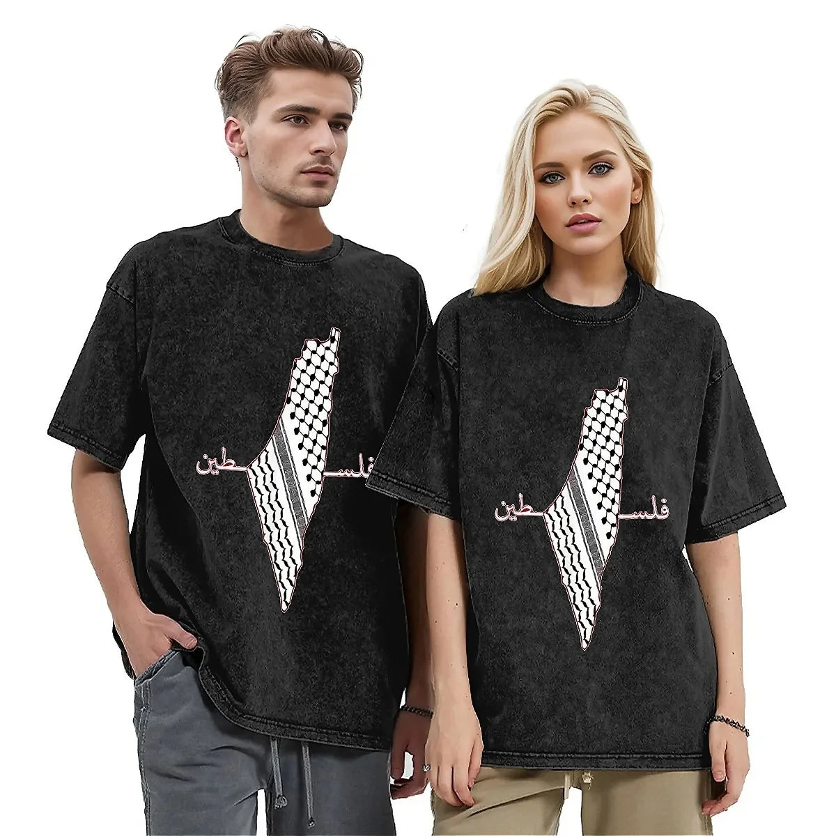 Camiseta lavada de gran tamaño Keffiyeh Palestina, camisetas de algodón con mapa, camiseta Popular de bandera para verano Unisex, ropa con estampado divertido Y2K