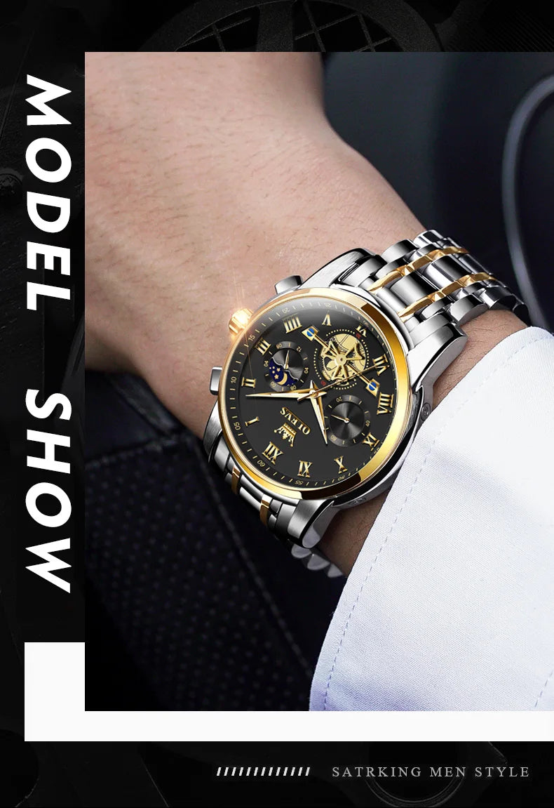 OLEVS Top Brand Mens Watches Classic Roman Scale Dial Luxury Wrist Watch for Man Original Quartz Waterproof Luminous Chronograph