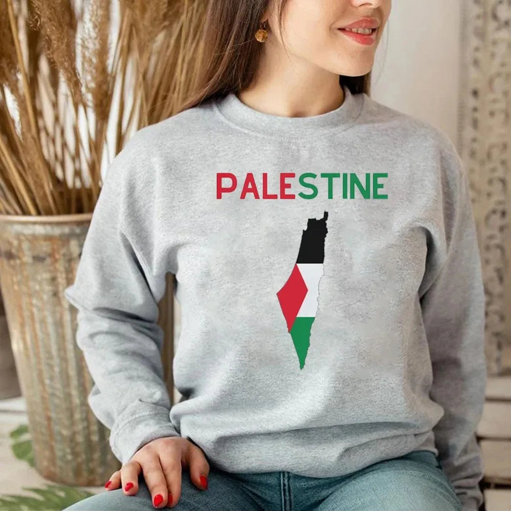 PALESTINE Sweatshirt Crew Neck Sweatshirt Flag and Map Flag Map Clothing Palestine Gift Palestine Clothing