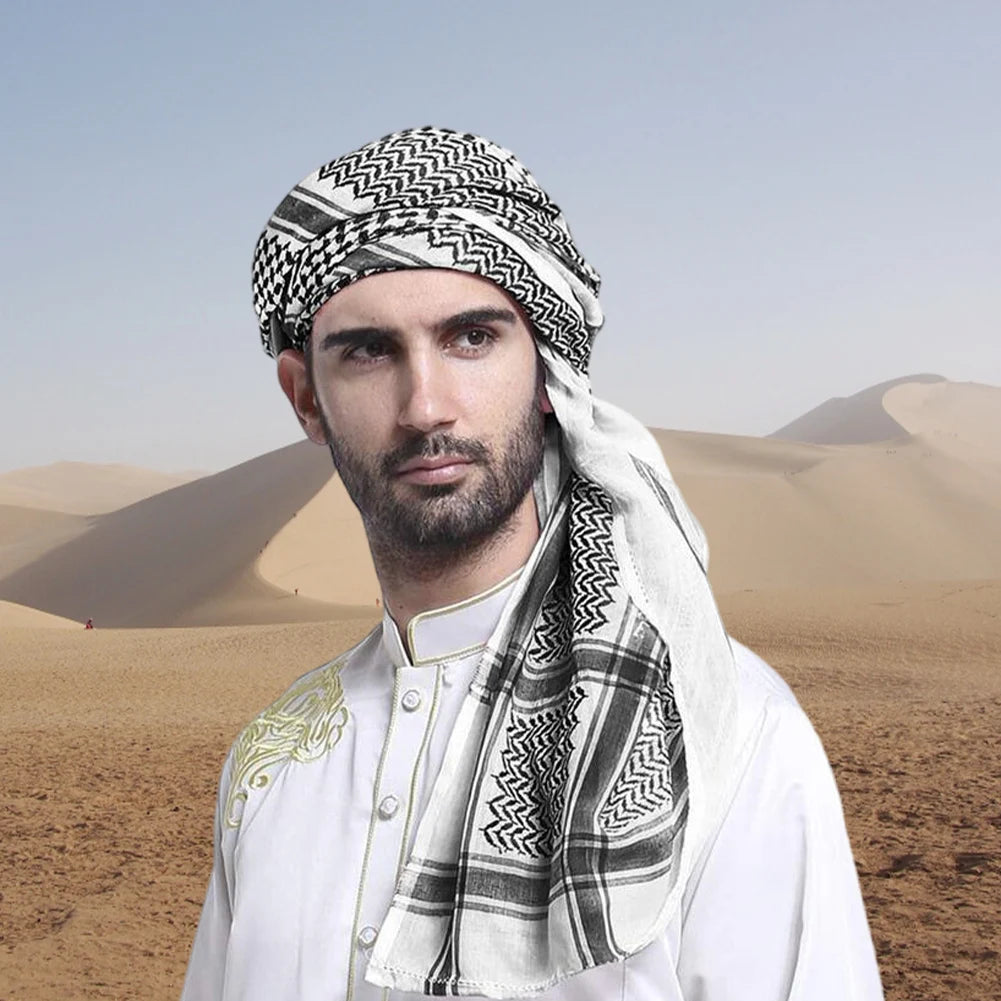 1-5pcs Men Religious Arab Keffiyeh Headscarf Jacquard Pattern Scarf Adult 125x125cm Unisex Head Wrap Cycling Dustproof Kerchief