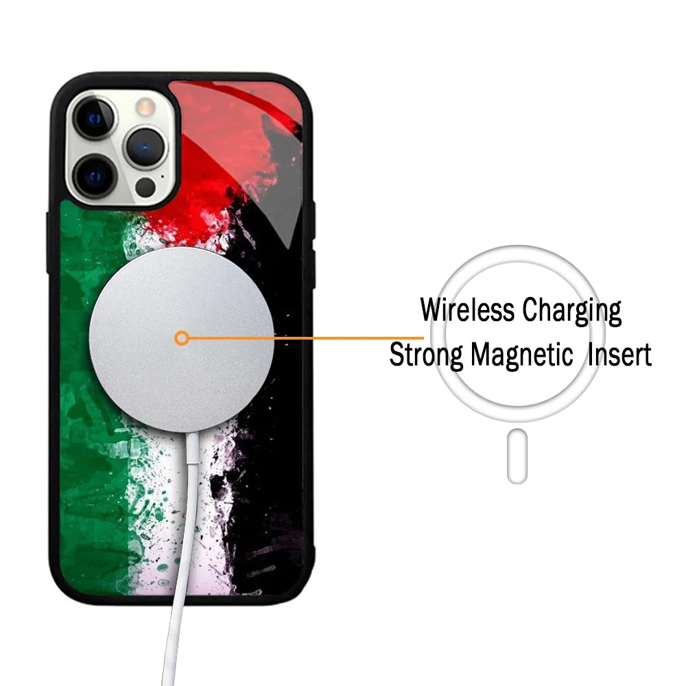 P-Palestine-ES F-Flag Phone Case For IPhone 11 12 13 14 15 Plus Pro Max Mirror Acrylic Cover For Magsafe