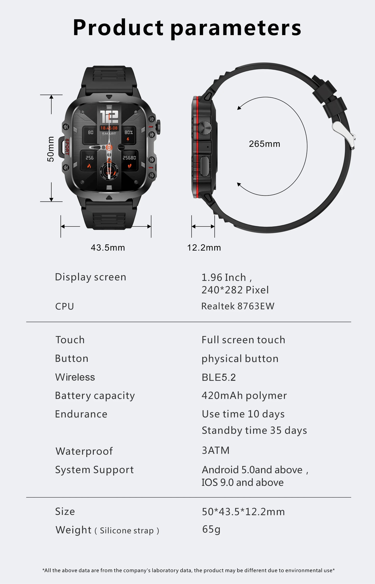 2024 New Smartwatch Men's Rugged Military Bluetooth Call Sport Heart Rate IP68 Waterproof Outdoor Smart Watches for Android IOS