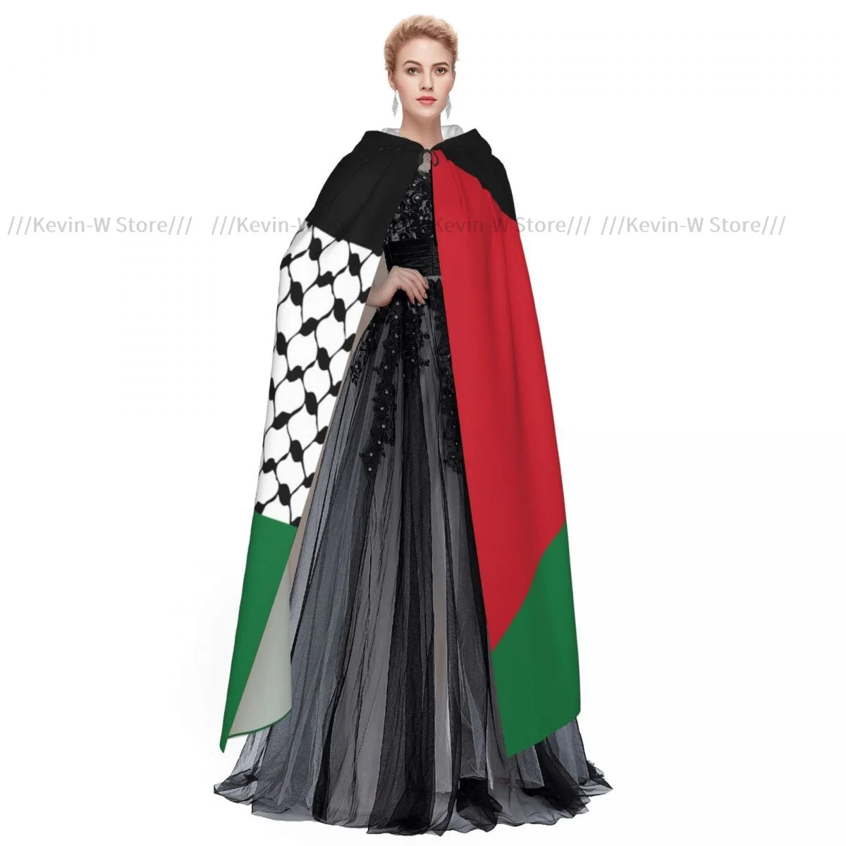 Unisex Adult Palestine Flag Cloak with Hood Long Witch Costume Cosplay