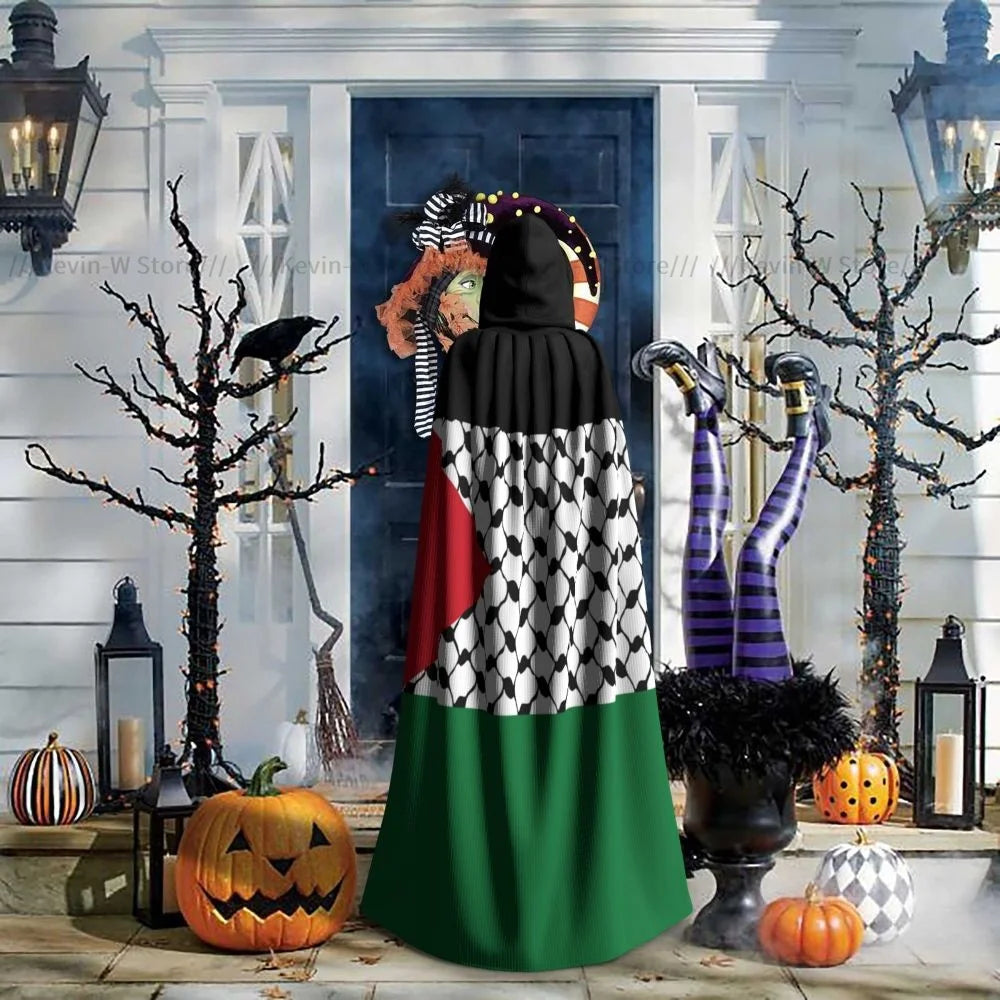 Unisex Adult Palestine Flag Cloak with Hood Long Witch Costume Cosplay