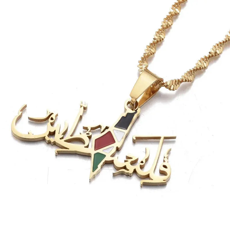 HNSP Flag of Palestine Arabic Stainless Steel Pendant Necklace For Women Jewelry Accessories Collier Palestine