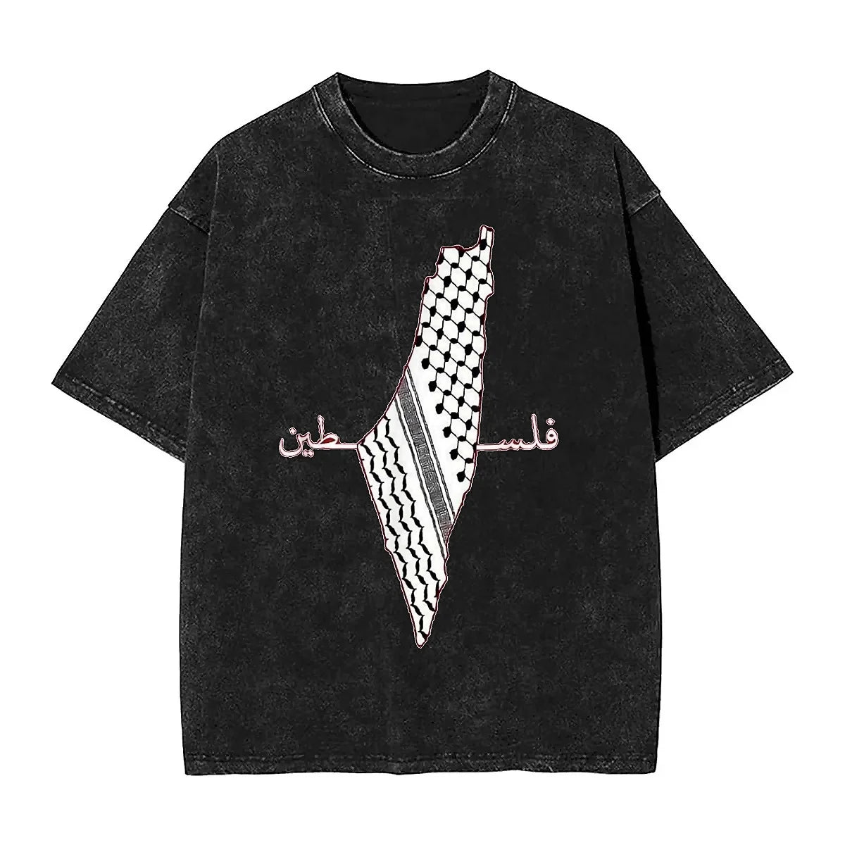 Camiseta lavada de gran tamaño Keffiyeh Palestina, camisetas de algodón con mapa, camiseta Popular de bandera para verano Unisex, ropa con estampado divertido Y2K