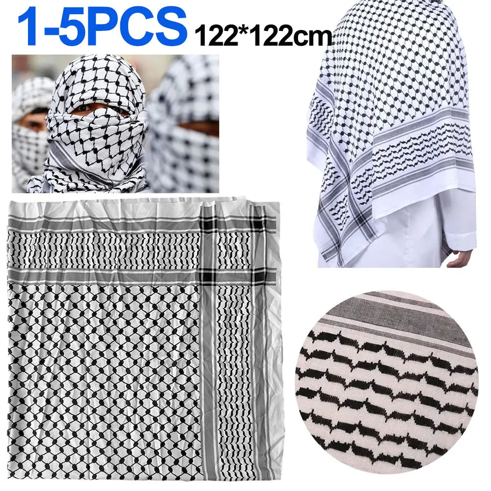 1-5pcs Men Religious Arab Keffiyeh Headscarf Jacquard Pattern Scarf Adult 125x125cm Unisex Head Wrap Cycling Dustproof Kerchief