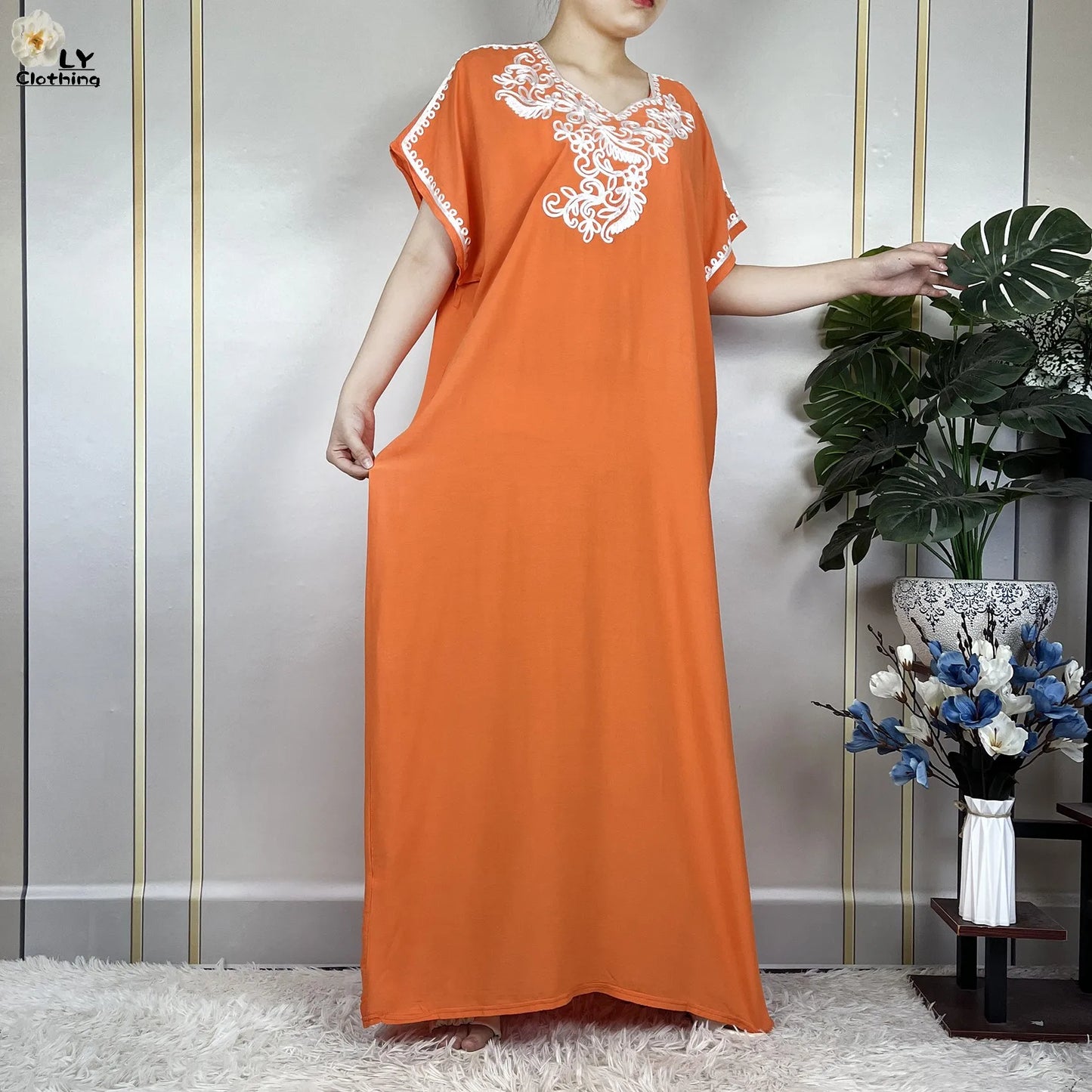 2023 African Abayas For Women Short Sleeve Summer Solid Color Loose Femme Robe Maxi Muslim Elegant Woman Dresses With Turban