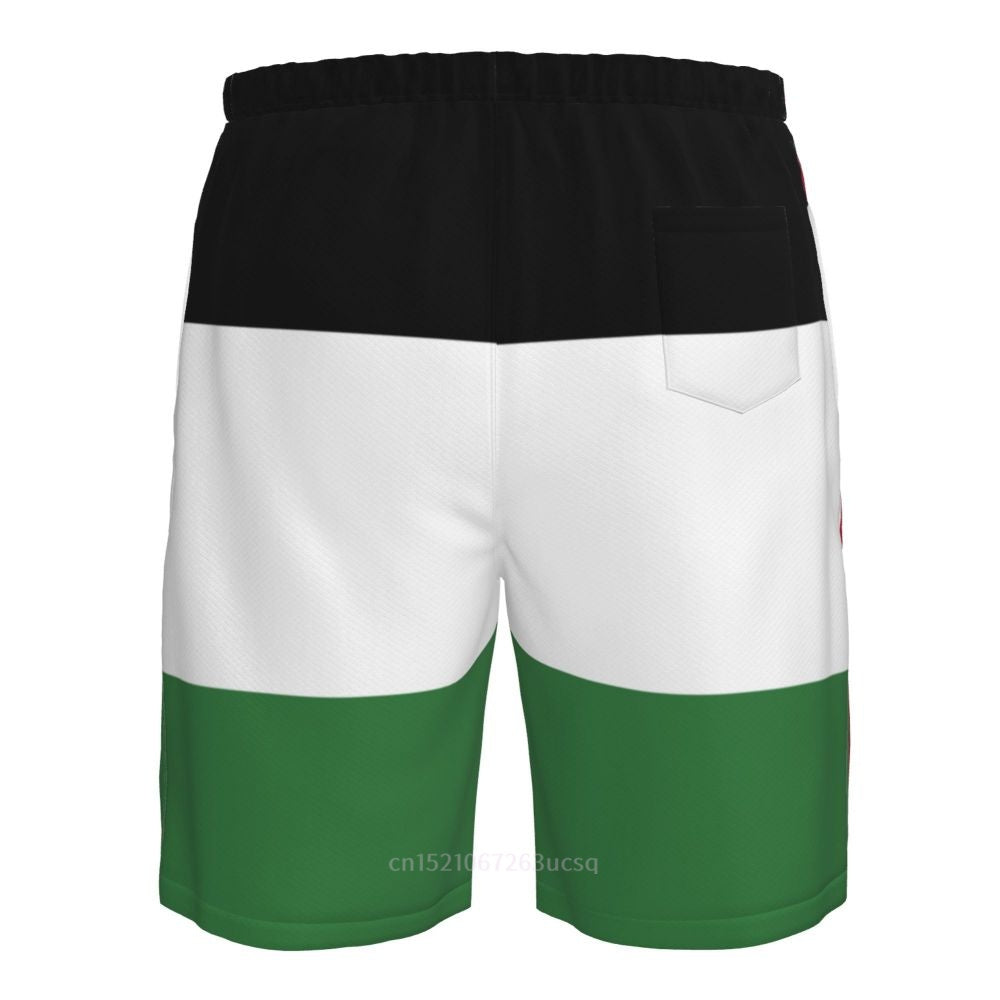 2023 Summer Polyester Palestine Country Flag 3D Printed Men's Board Shorts Beach Pocket Running Summer Pants