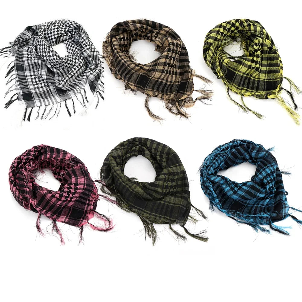 Lightweight Plaid Hijab Scarf for Men and Women Arab Desert Headscarf Soft Tactical Hiking Scarves Unisex Turban Military Shawl