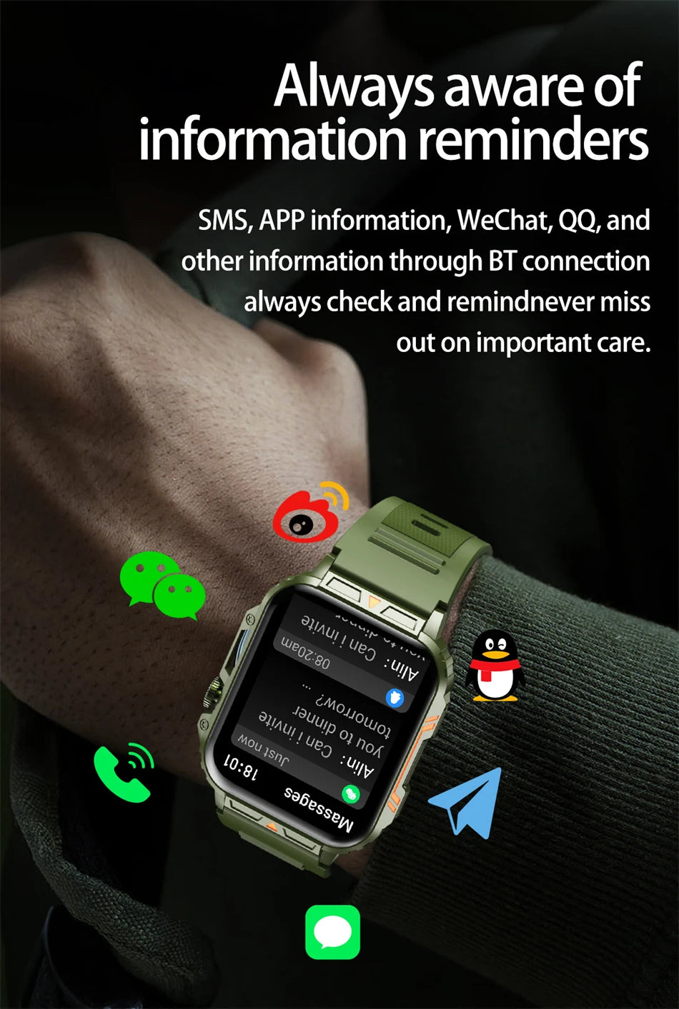 2024 New 1.95 Outdoor Military Man Smart Watch Men Bluetooth Call Smartwatch Men For Android IOS IP68 Waterproof Ftiness Watches