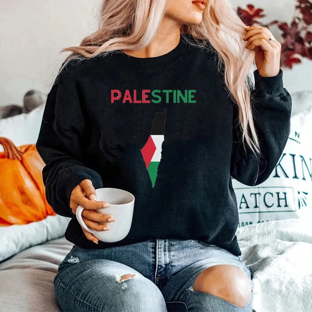 PALESTINE Sweatshirt Crew Neck Sweatshirt Flag and Map Flag Map Clothing Palestine Gift Palestine Clothing