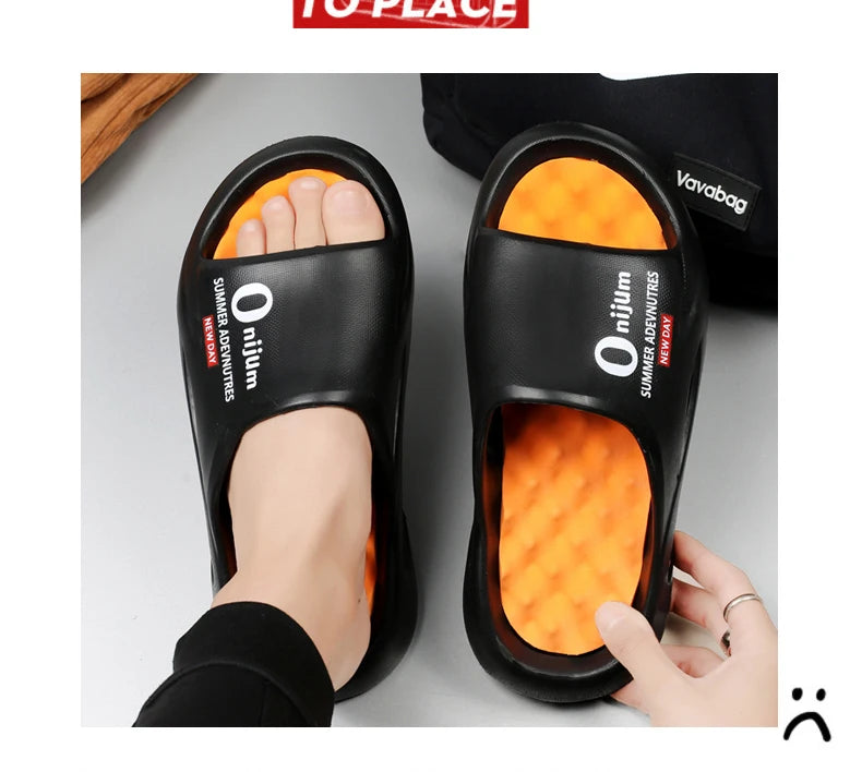 2024 New Men Massage Slippers Slides Indoor Outdoor Sandals Beach Casual Shoes Comfortable Sole Men's Slippers Big Size 38-47